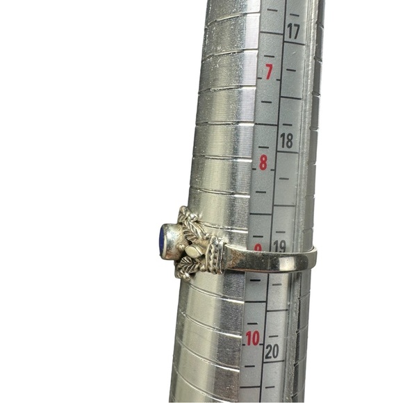 Vtg Sterling Silver Leaf Reposse Lapis Cabochon Band Ring Sz 9.25 Southwest Boho - Picture 2 of 15